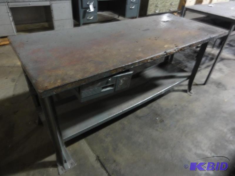 lot 214 image: Steel Framed Work Bench with lower shelf and ...