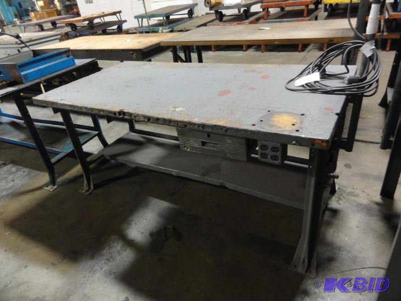 lot 217 image: Steel Framed Work Bench with lower shelf and ...