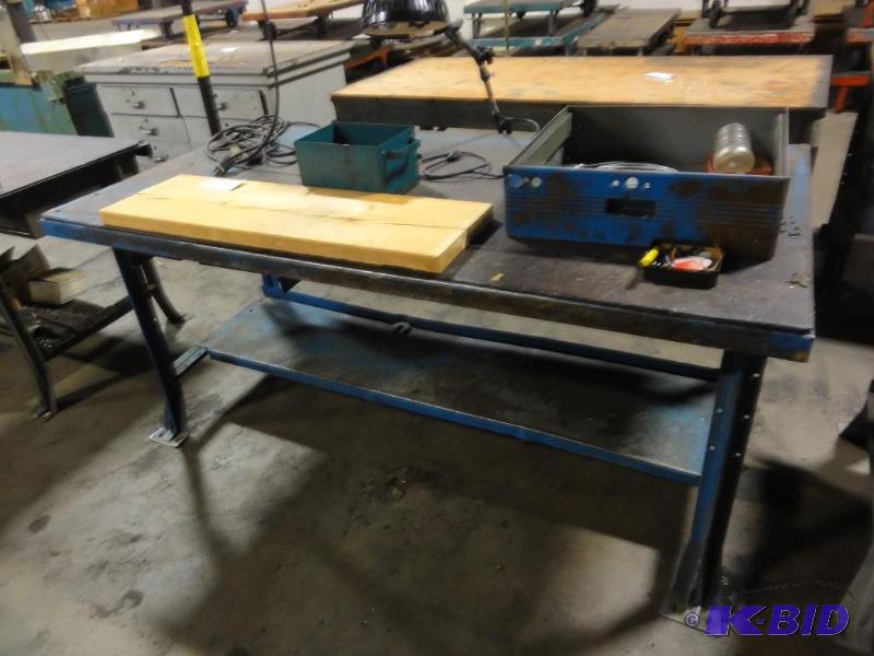 lot 218 image: Steel Framed Work Bench with lower shelf and ...
