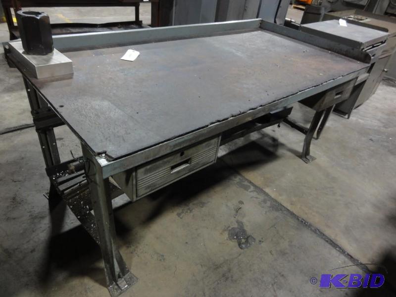 lot 219 image: Steel Framed Work Bench with lower shelf and ...