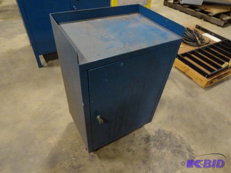 lot 232 image: Steel Rolling Cabinet with assorted Oven Furn...