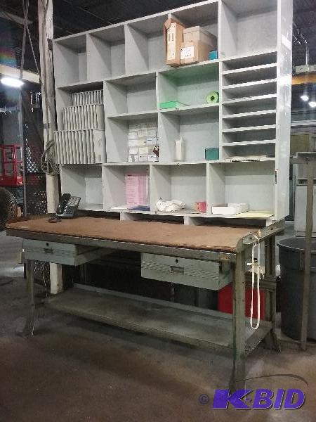 lot 32 image: Steel workbench with multi-compartment upper ...