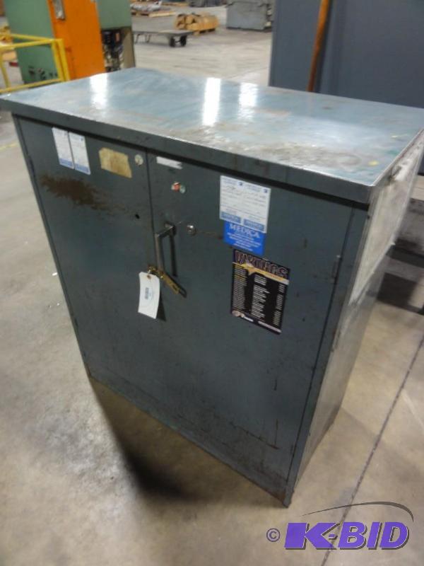 lot 379 image: Steel 2-door cabinet   approximate 18"...