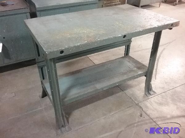 lot 38 image: Wood top steel frame bench. 30" x48"...