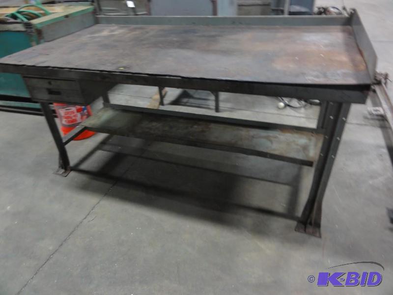 lot 381 image: All Steel Work Bench with hardboard, 1-drawer...