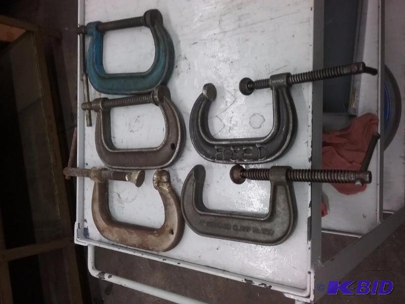 lot 395 image: (5) C-clamps (4)-4", (1)-3"...