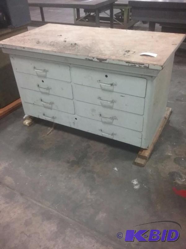 lot 503 image: Heavy duty steel workbench, 7-drawers, wood t...