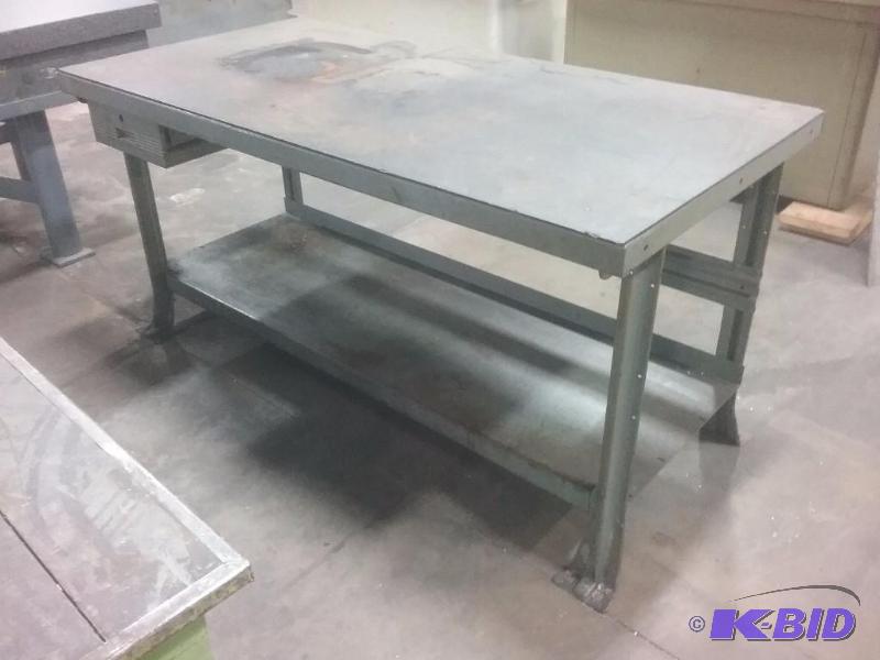 lot 516 image: All steel workbench with hard board overlaid ...