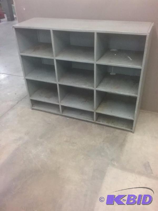 lot 583 image: Steel 12-compartment storage unit, 16" x...