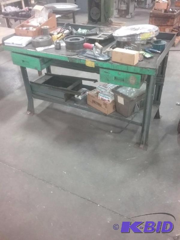 lot 596 image: All steel work bench, 2-drawers, lower shelf,...