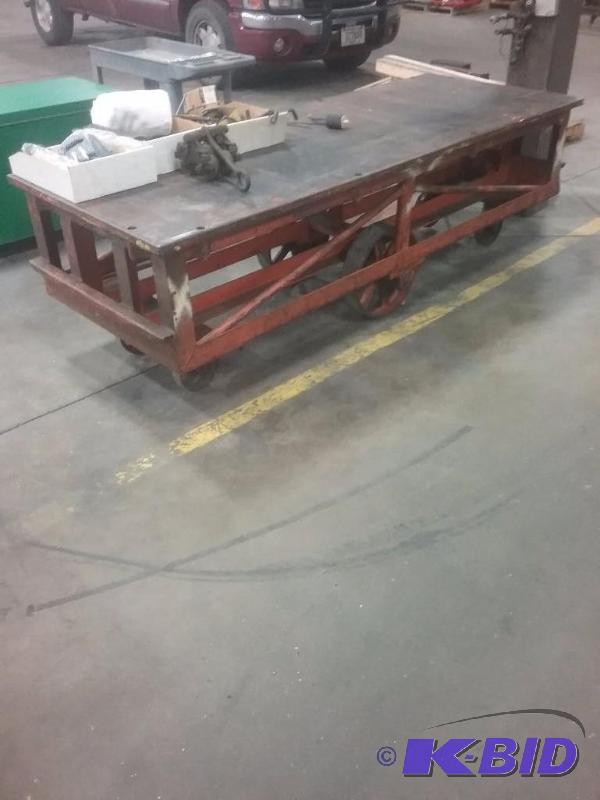lot 636 image: Large steel framed rolling cart with wood top...