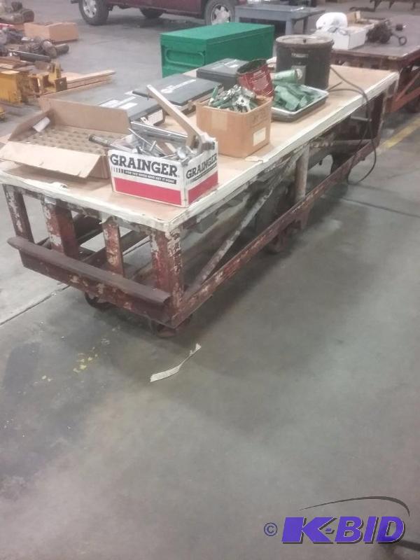 lot 637 image: Large steel framed rolling cart with wood top...