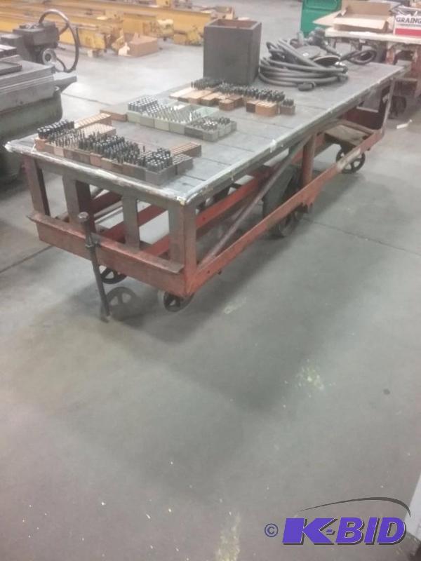 lot 638 image: Large steel framed rolling cart with wood top...