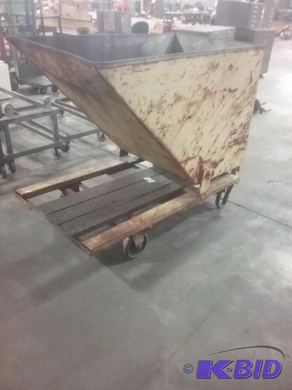 lot 665 image: Large tip bin cart on Nutting 2-wheel platfor...