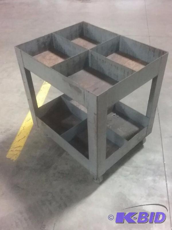 lot 681 image: Steel rolling cart with 4-compartment trays i...