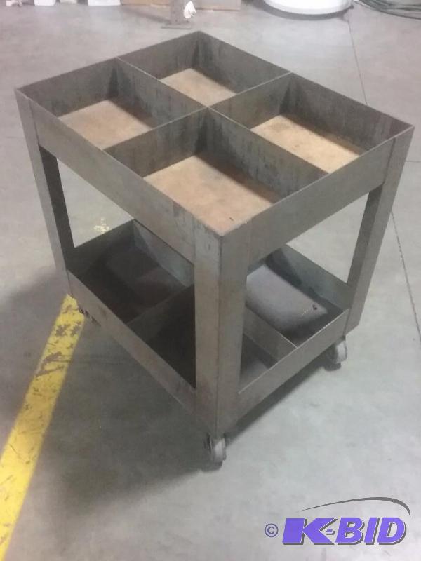 lot 682 image: Steel rolling cart with 4-compartment trays i...