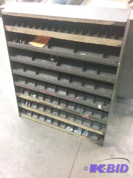 lot 69 image: Storage bin with slanted shelves and dividers...