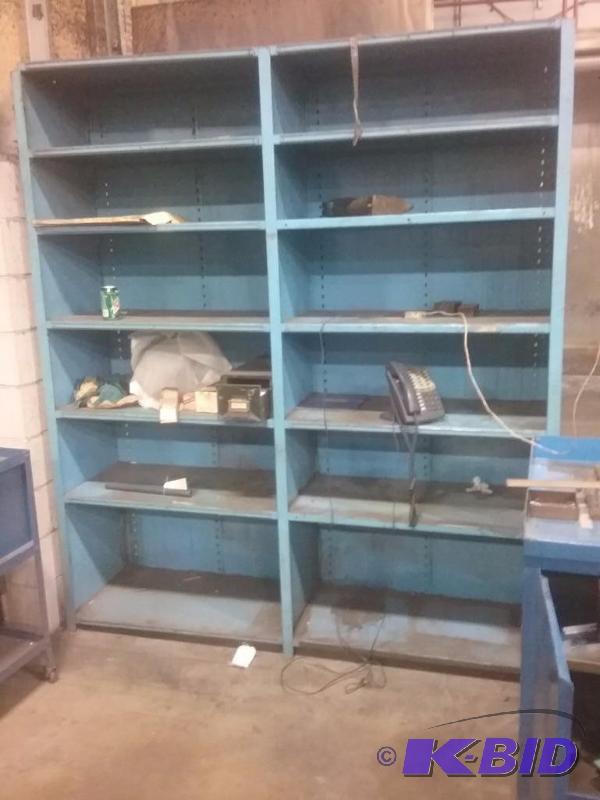 lot 712 image: (2) sections Lyons shelving, (6) shelves each...