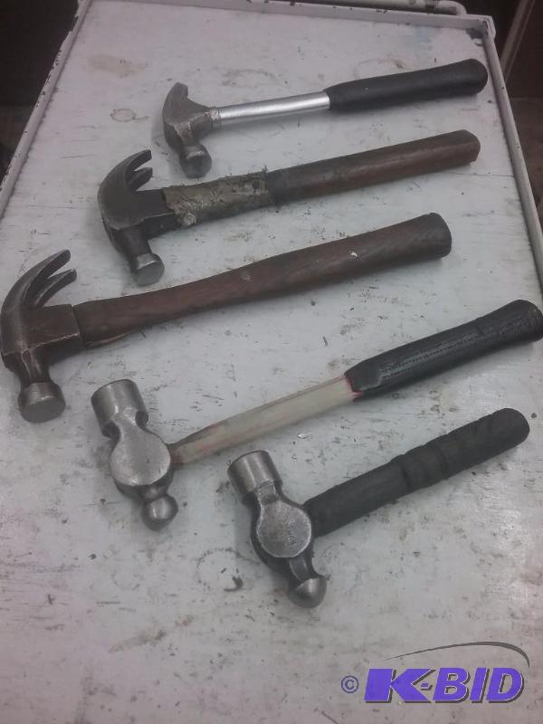 lot 773 image: (5) hammers (2) ball pein, (3) claw...