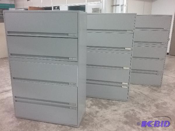 lot 111 image: (3) 4-drawer lateral file cabinets. 42&quotW...