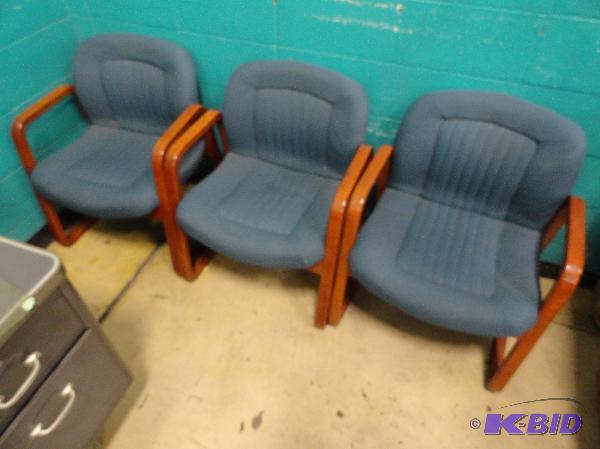 lot 154 image: (3) Wood and Cloth Fabric Chair...