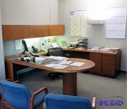 lot 157 image: Wood Office workstation, cabinet and overhead...