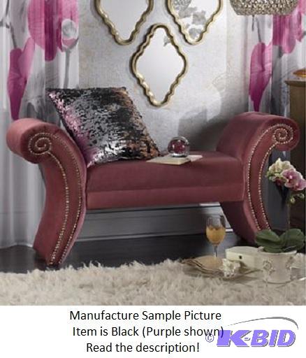 Black Velvet Upholstered Bench - Purple shown...