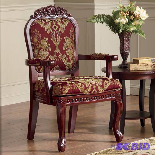 Carved Arm Chair - Opulent burgundy jacquard ...