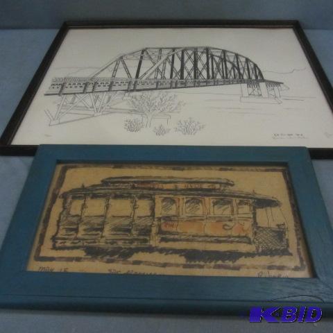 lot 123 image: Pen & Ink, Street Car Framed Art