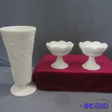 lot 45 image: Milk Glass Vase, Candlesticks