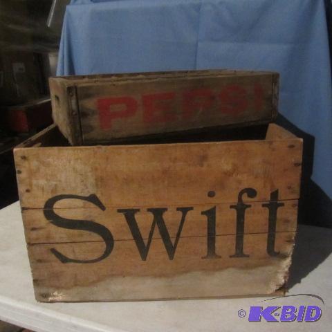lot 6 image: Swift Wood Crate, Pepsi Bottle Crate