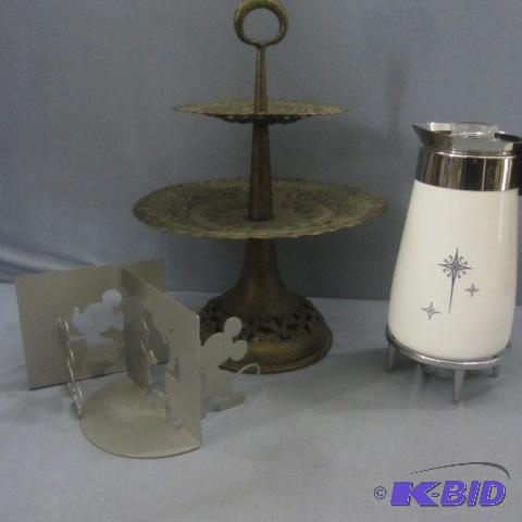 lot 64 image: Tiered Tray, Corning Coffee Pot