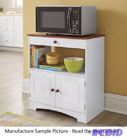 White with Oak Top Microwave Stand - This sta...
