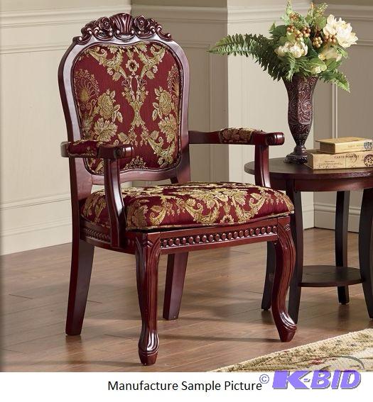 Carved Arm Chair - Opulent burgundy jacquard ...