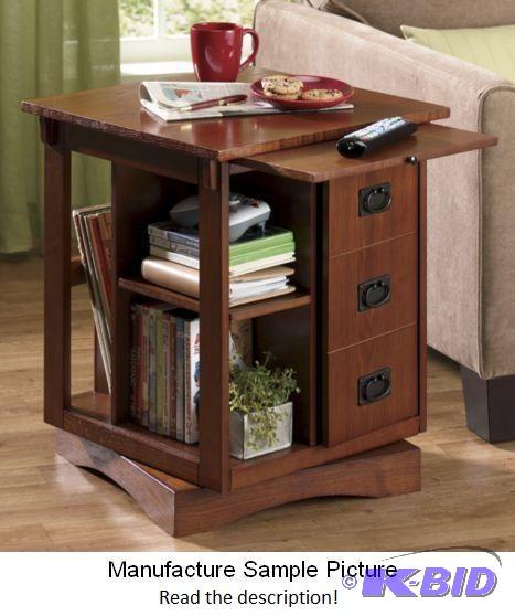 Oak Finish Revolving End Table - Swings aroun...