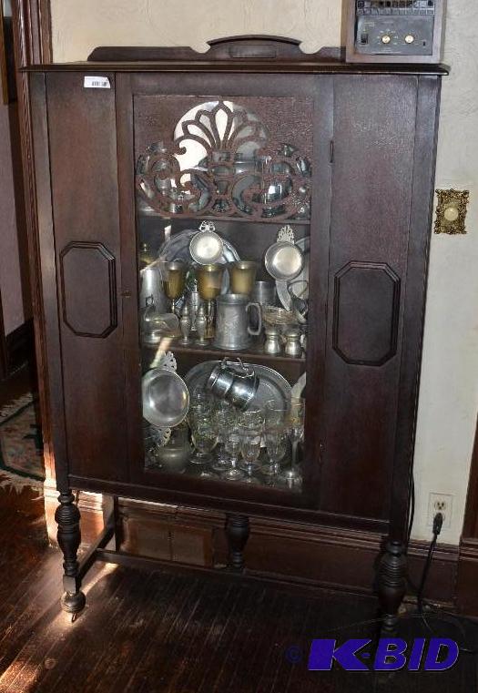 lot 1 image: Antique china hutch with glass door 15x40x66&...