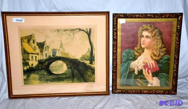 lot 110 image: 2 vintage framed prints - &quotVieux Bruges&...