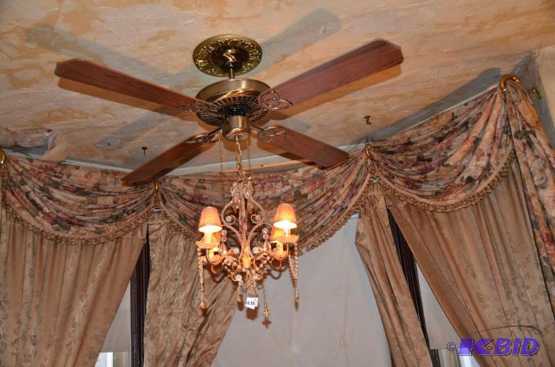 lot 12 image: 48" fan with cut glass chandelier 13x16&...