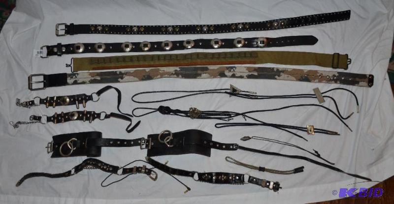lot 162 image: Leather belts, bullet wrist bands, ties...