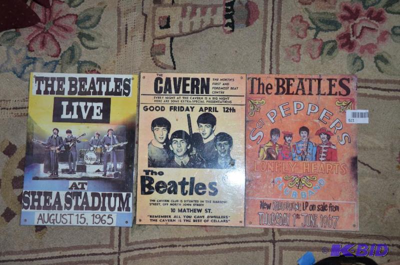 lot 175 image: 3 The Beatles metal advertising concert signs...