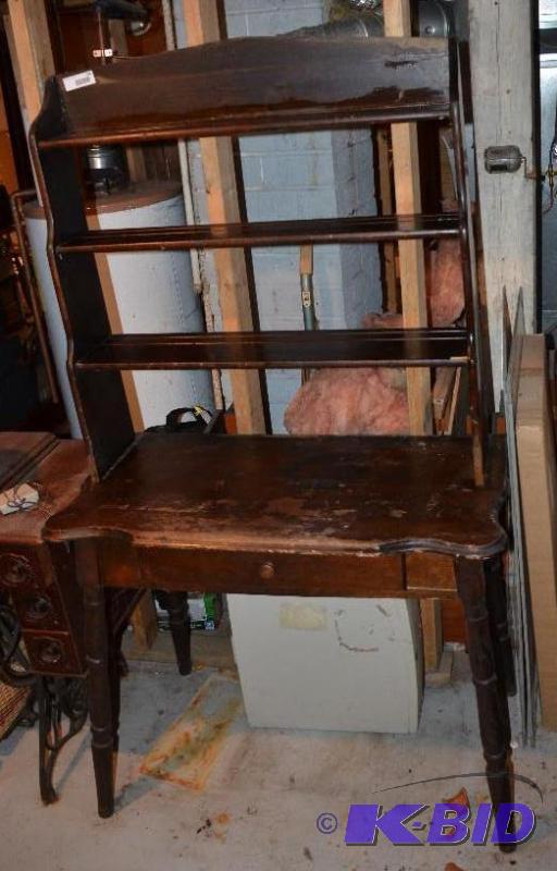 lot 184 image: Antique wood desk  table with one drawer and...