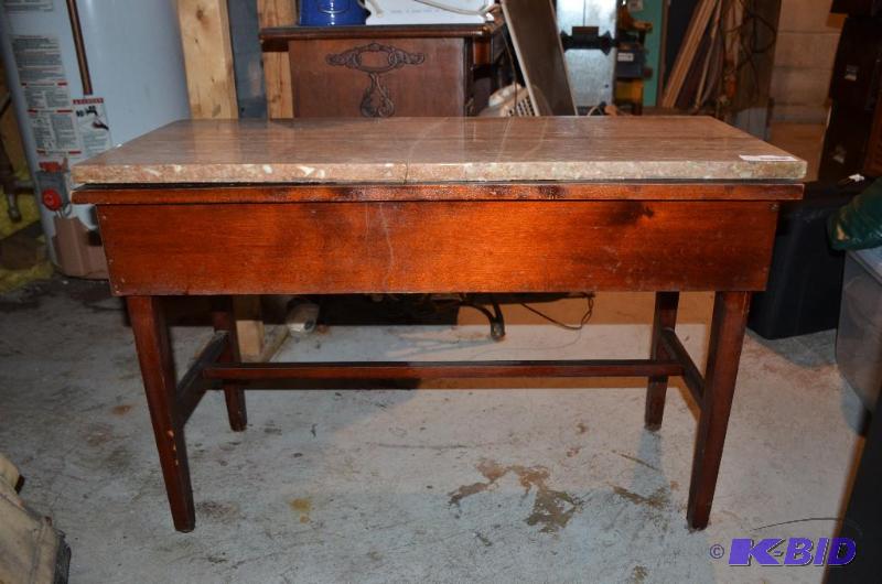 lot 188 image: vintage piano bench with granite top. The gra...