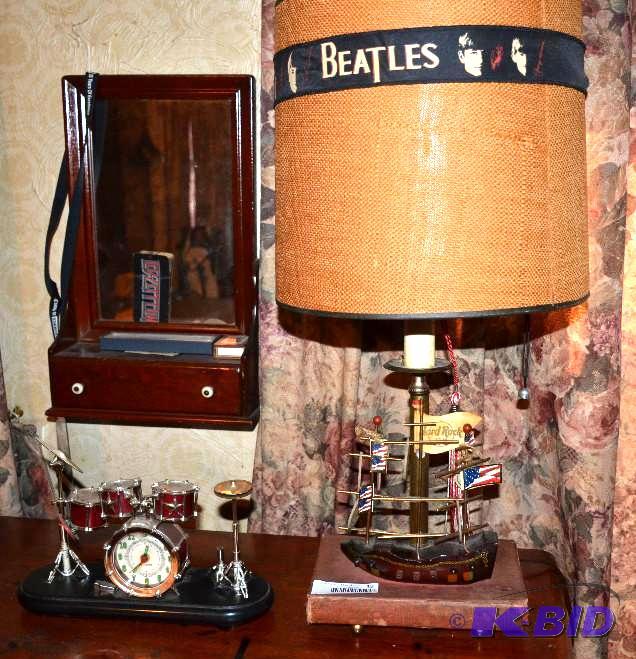 lot 19 image: Beatles lamp 24" tall & drum set clo...
