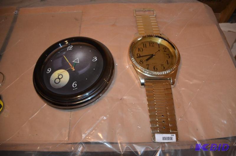 lot 194 image: 2 wall clocks Pool clock 12" diameter &a...