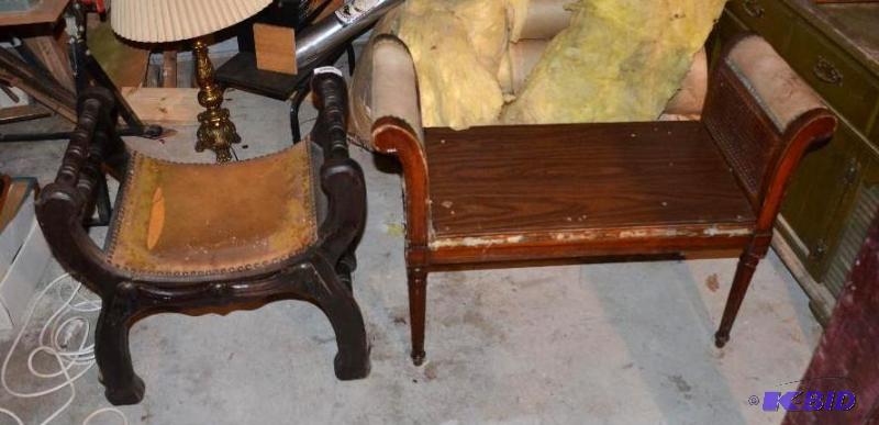 lot 198 image: 2 vintage wooden benches 24" & 38&qu...