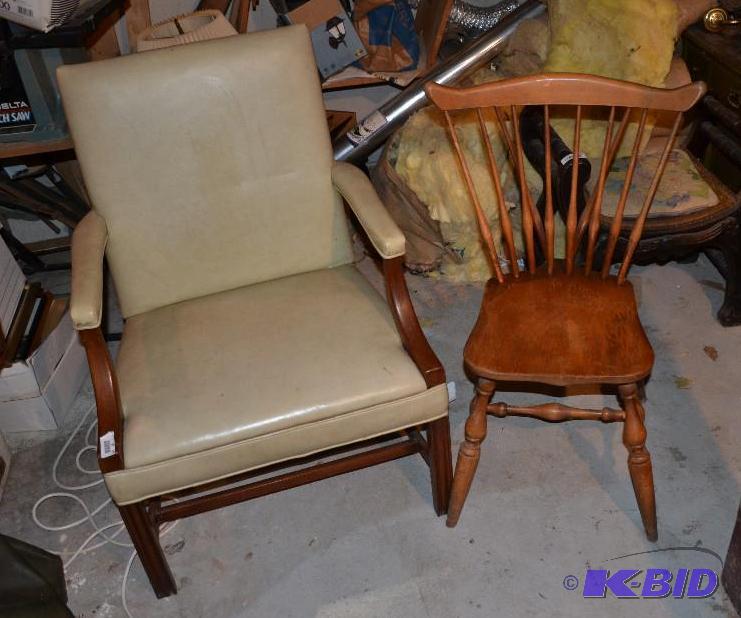 lot 199 image: 2 chairs - vintage wood chair and an arm chai...