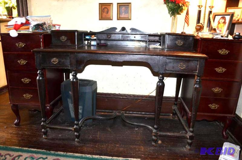 lot 2 image: Antique wood desk with chair  24x48x...