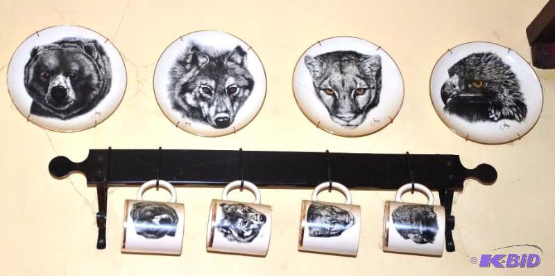 lot 204A image: 4 Hand Made plates and cupsmugs with gold ri...