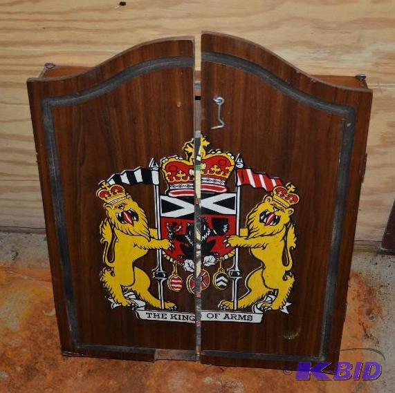 lot 226 image: Wooden dart board case 25" tall...