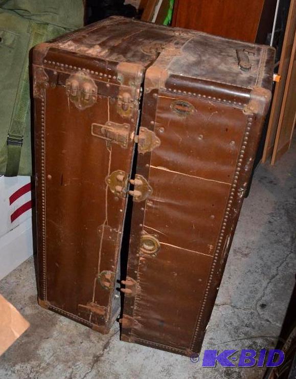 lot 233 image: antique Wardrobe trunk on wheels  steamer tr...